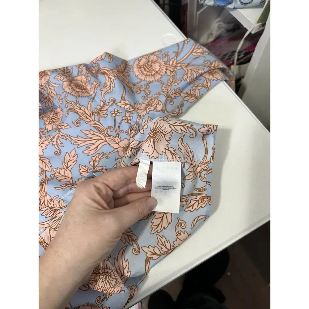 Lands'End Women’s Blue Peach Floral Supima Cotton Button Up Shirt Size 8p Petite - Picture 9 of 11